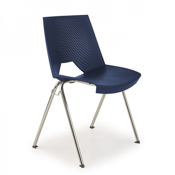 Strike Stuhl mit grauer Epoxidstruktur und blauer Kunststoffschale